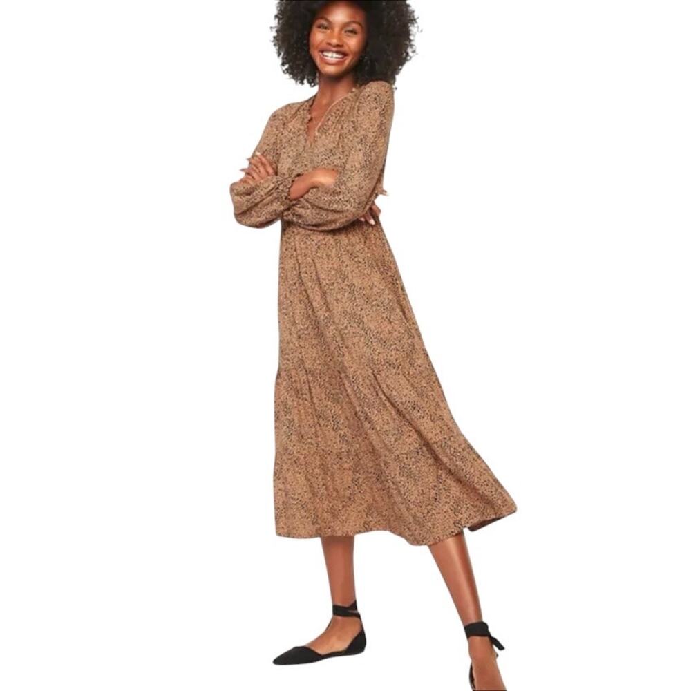 Old Navy Animal Print Tiered Midi Swing Dress Size XS Tan and Black